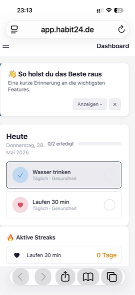 Dashboard mit Streaks